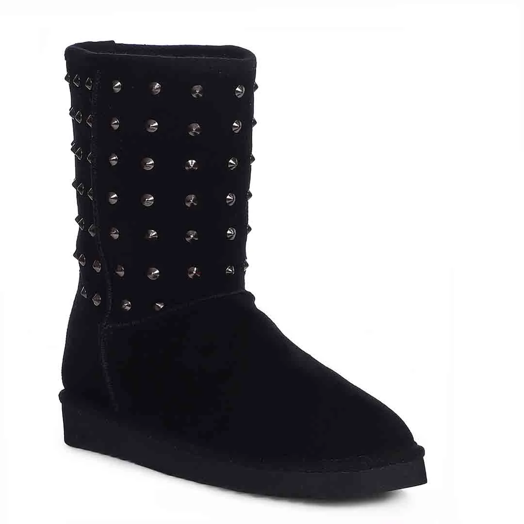 Saint Estrella Metal Studded Black Suede Snug Boots - Image 9