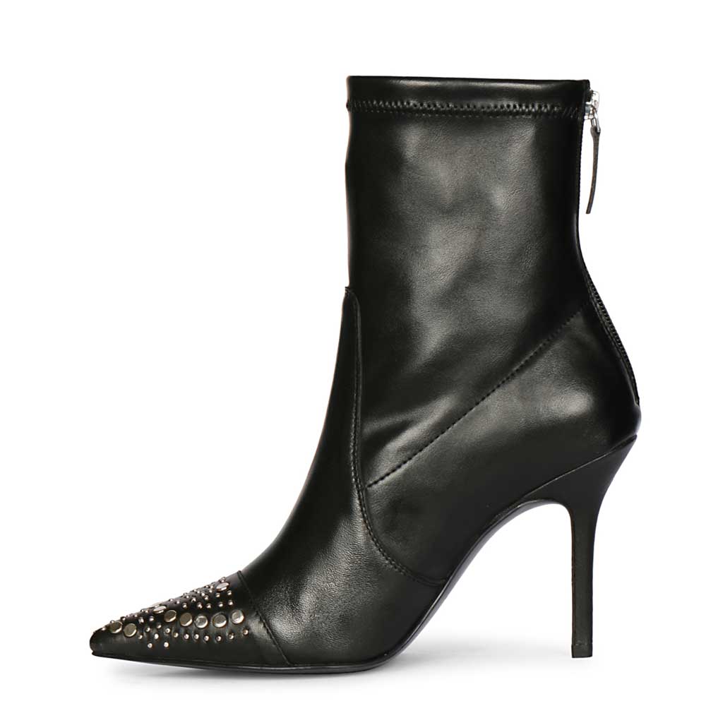 Saint Estrella Studded Stretch Black Napa Stiletto Ankle Boots - Image 4