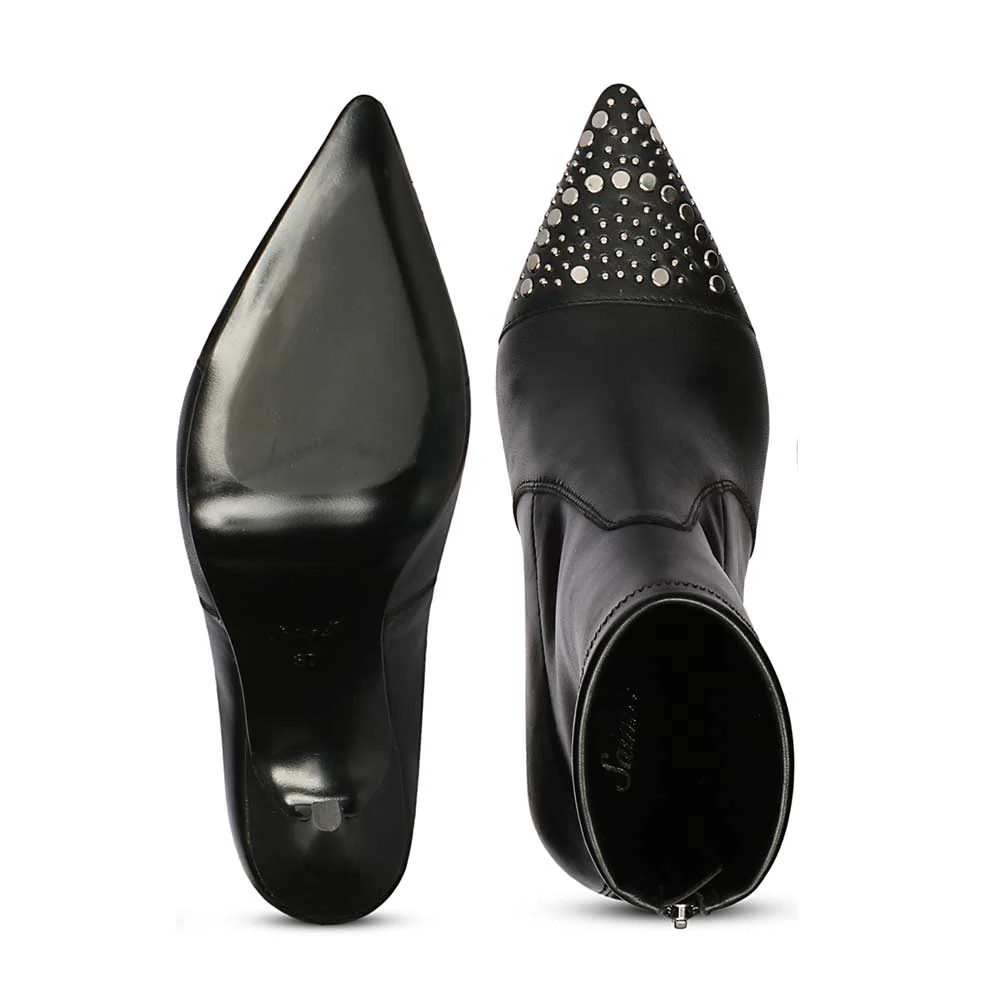 Saint Estrella Studded Stretch Black Napa Stiletto Ankle Boots - Image 7