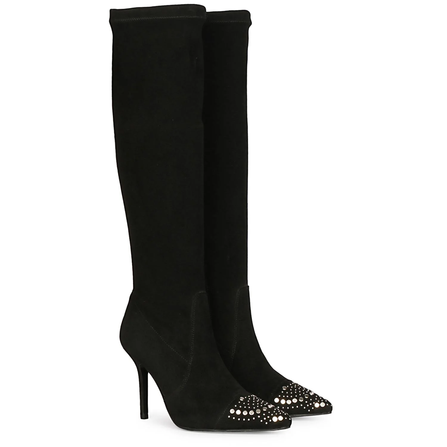 Saint Estrella Studded Stretch Suede Stiletto Long Boots - Image 2