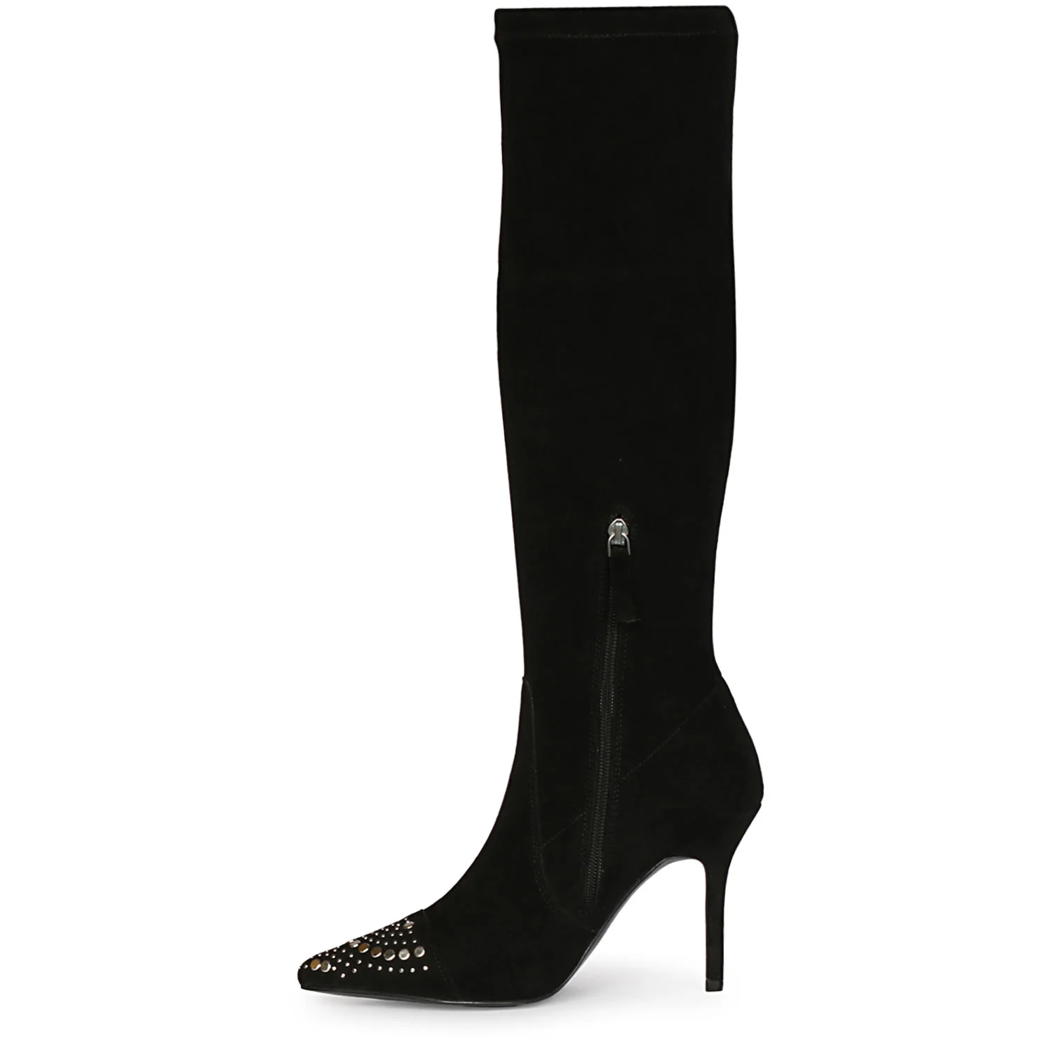 Saint Estrella Studded Stretch Suede Stiletto Long Boots - Image 3