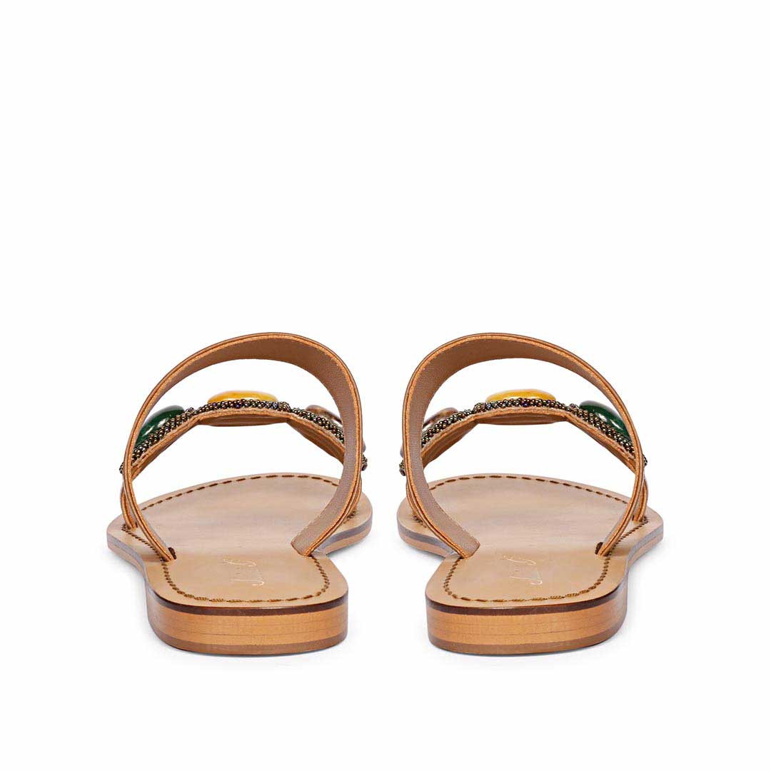 Saint Eva Multi Stone Adorned Tan Leather Flats - Image 6