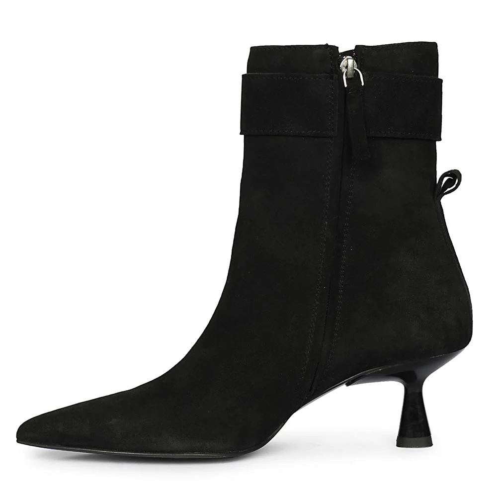 Saint Everly Crystal Buckle Black Suede Leather Ankle Boots - Image 4