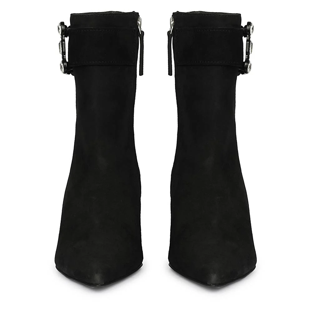 Saint Everly Crystal Buckle Black Suede Leather Ankle Boots - Image 5