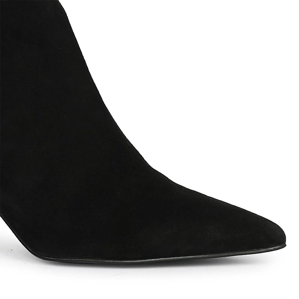 Saint Everly Crystal Buckle Black Suede Leather Ankle Boots - Image 8