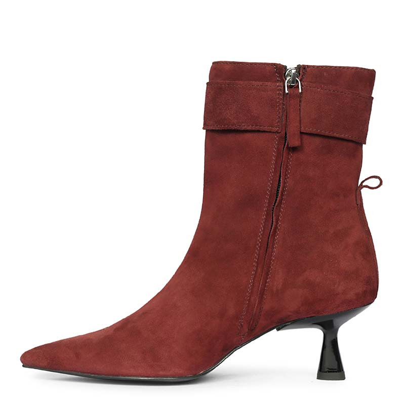 Saint Everly Crystal Buckle Bordo Leather Ankle Boots - Image 3