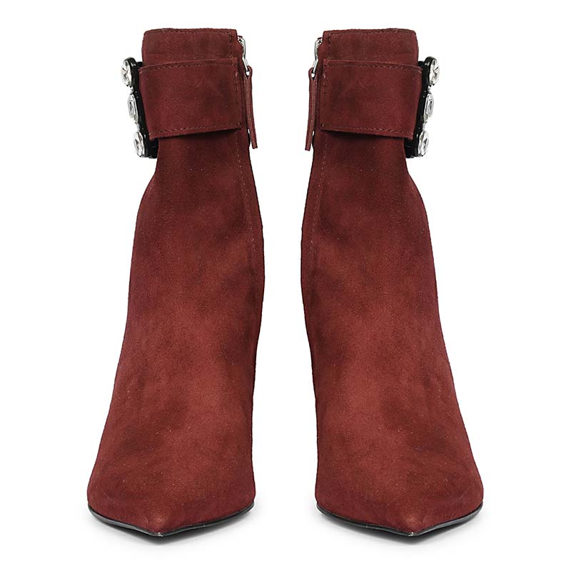 Saint Everly Crystal Buckle Bordo Leather Ankle Boots - Image 4