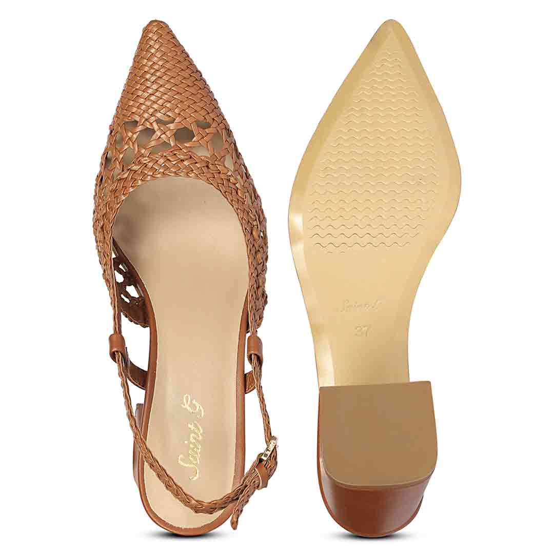 Saint Fabienne Hand Woven Tan Leather Block Heels - Image 6