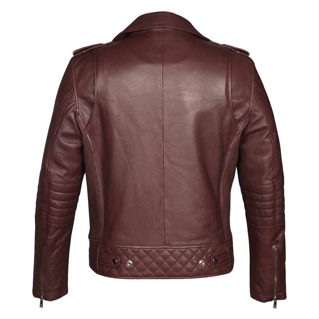 Saint Fabio Men Burgundy Leather Biker Style Jackets - Image 3