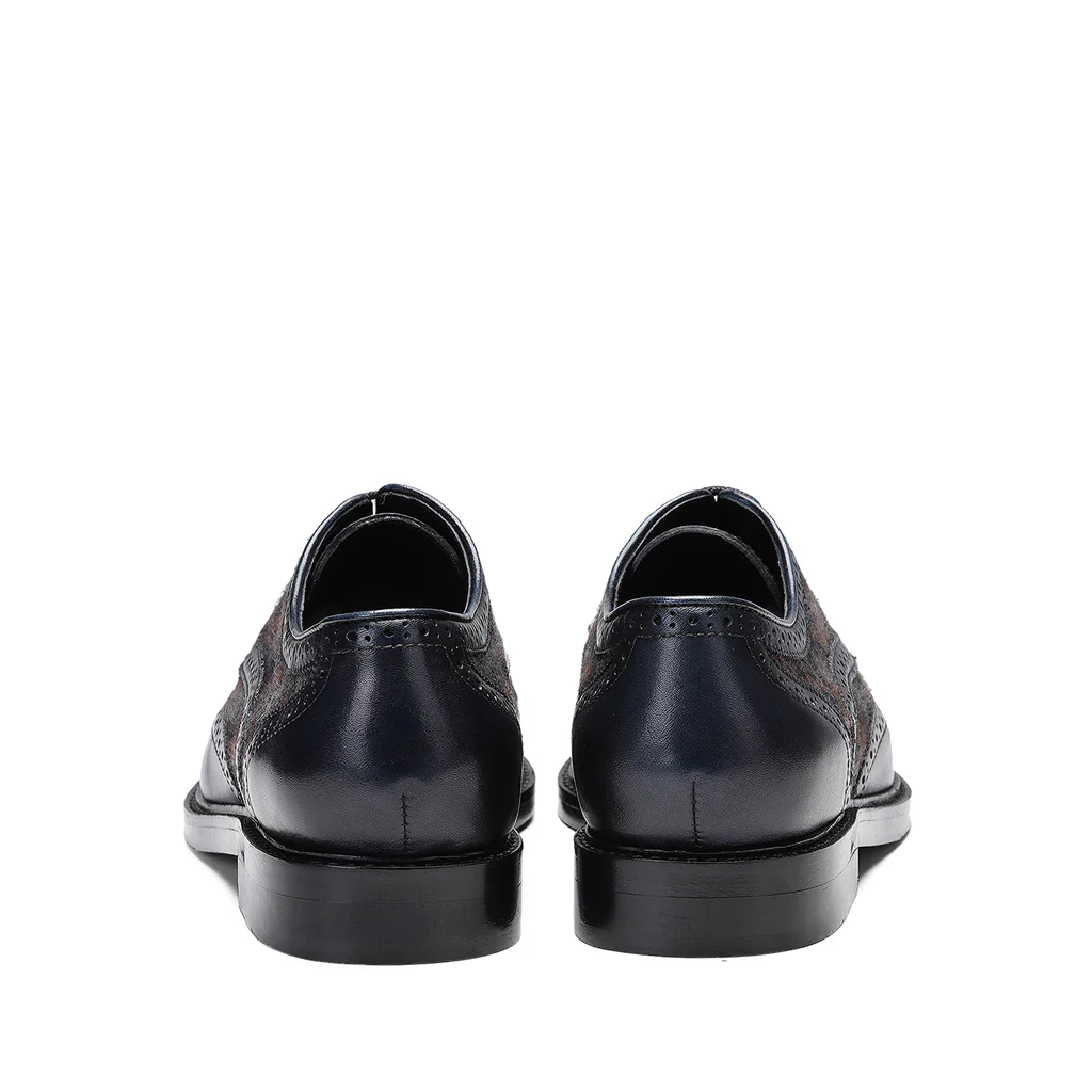 Saint Faustin Navy Leather Check Fabric Lace Up Brogue - Image 5