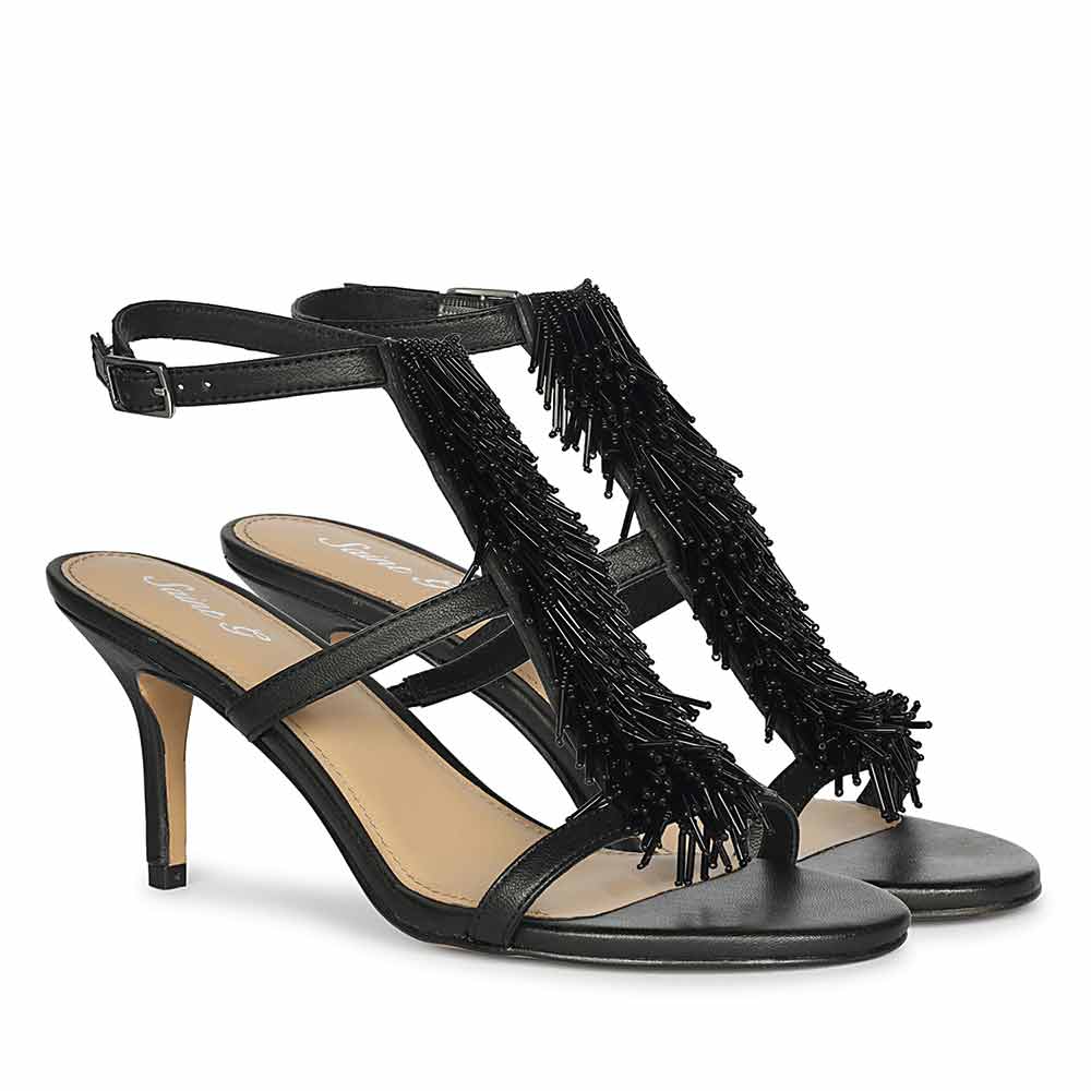 Saint Faye Black Leather Fringe Stilettos - Image 3