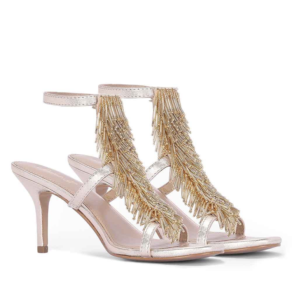 Saint Faye Gold Leather Fringe Stilettos - Image 3