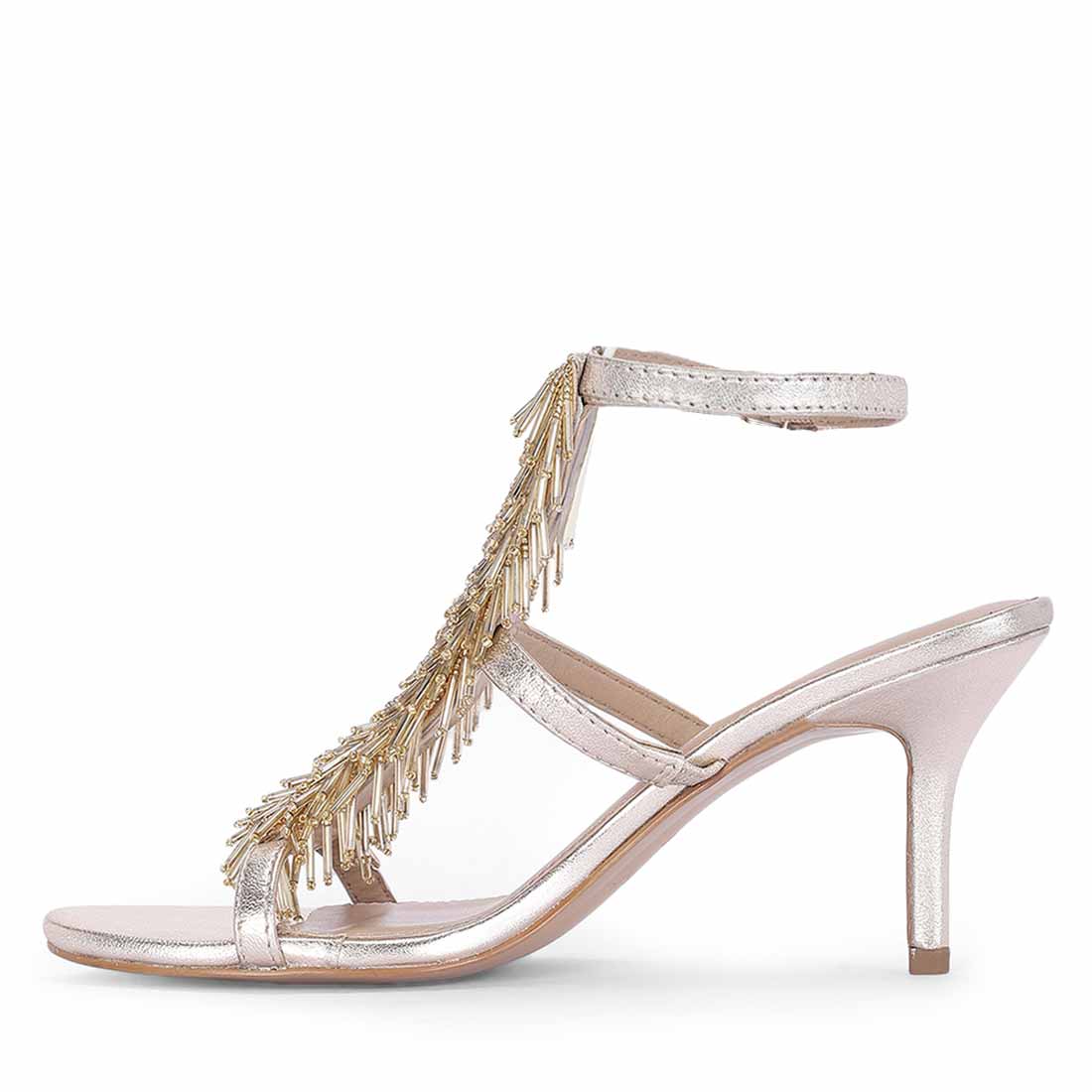Saint Faye Gold Leather Fringe Stilettos - Image 4