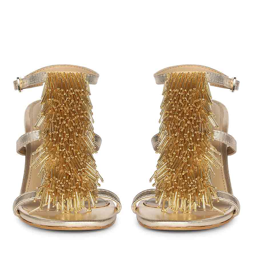 Saint Faye Gold Leather Fringe Stilettos - Image 5