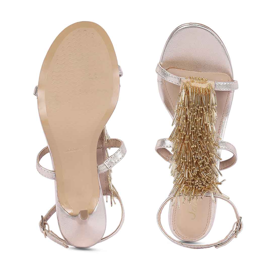 Saint Faye Gold Leather Fringe Stilettos - Image 7