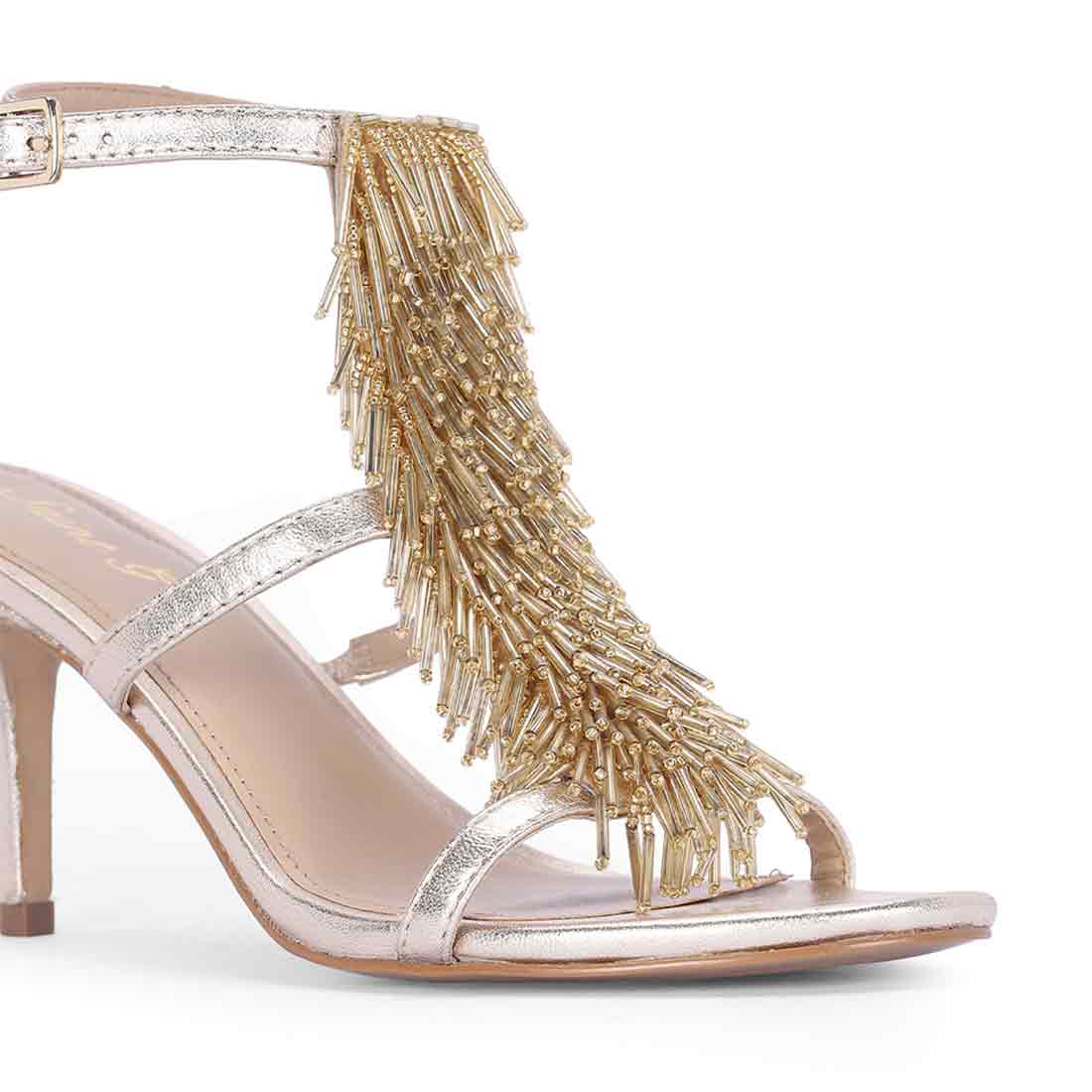 Saint Faye Gold Leather Fringe Stilettos - Image 8