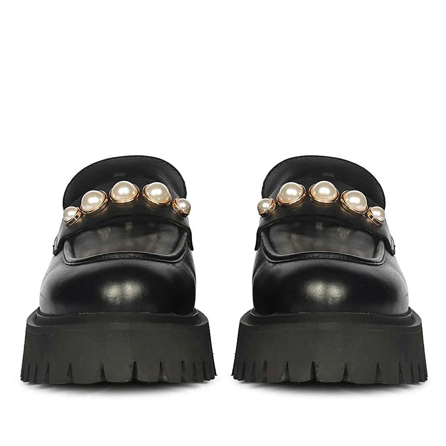 Saint Fearl Pearl Studs Black Leather Moccasins - Image 3