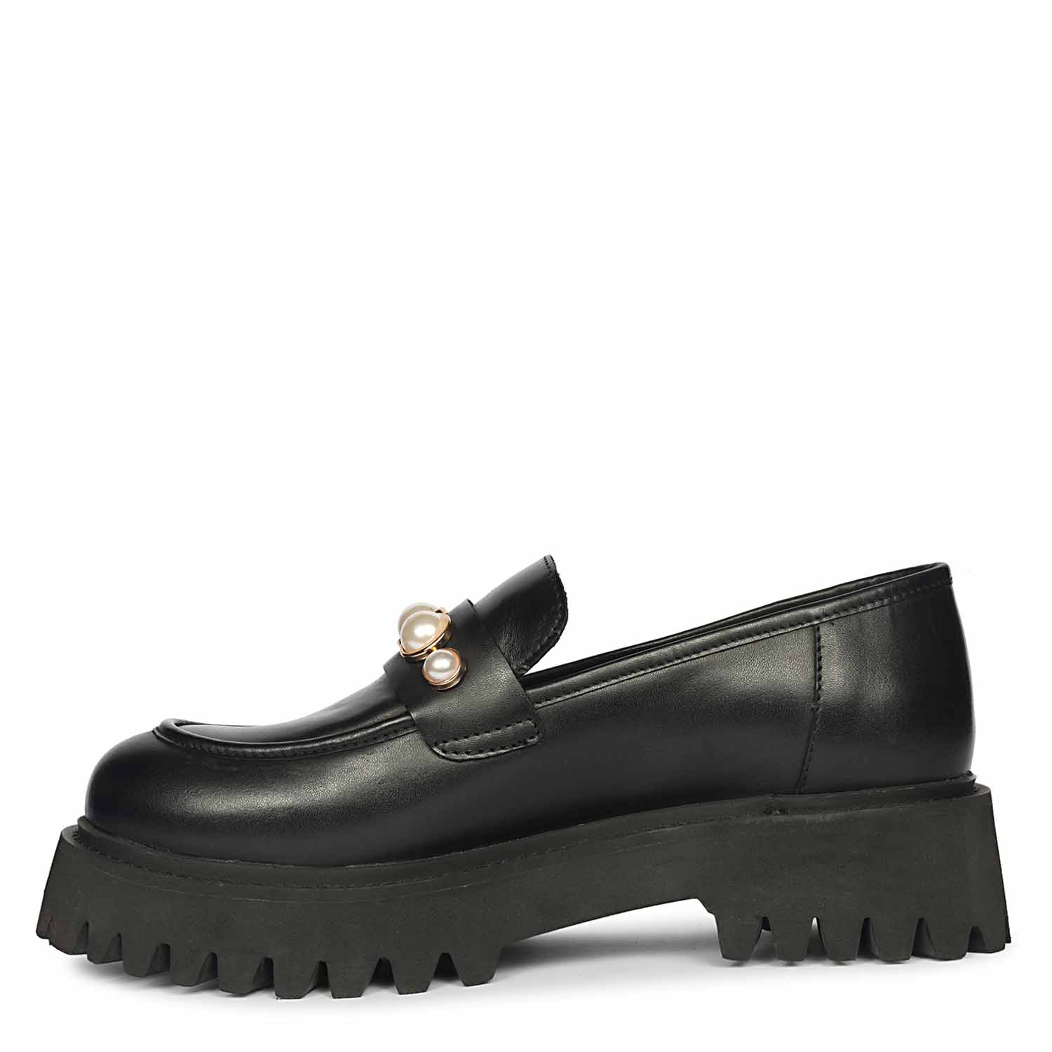 Saint Fearl Pearl Studs Black Leather Moccasins - Image 5