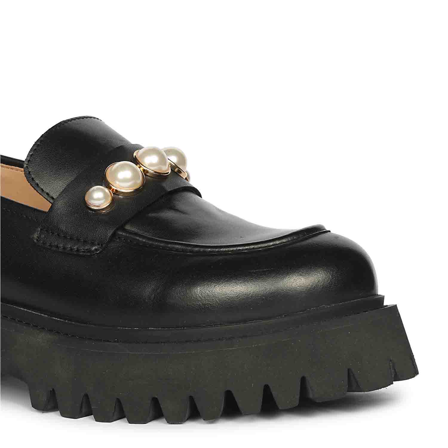 Saint Fearl Pearl Studs Black Leather Moccasins - Image 6