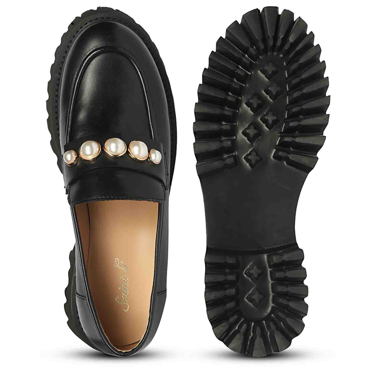 Saint Fearl Pearl Studs Black Leather Moccasins - Image 7
