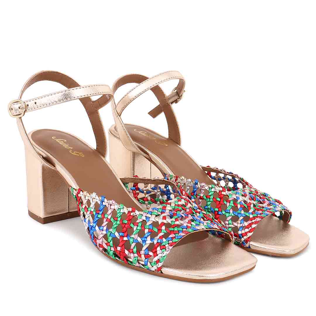 Saint Felicia Multi Woven Metallic Leather Block Heels - Image 3
