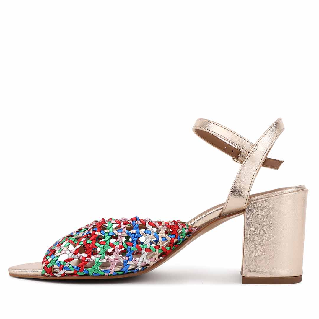 Saint Felicia Multi Woven Metallic Leather Block Heels - Image 4