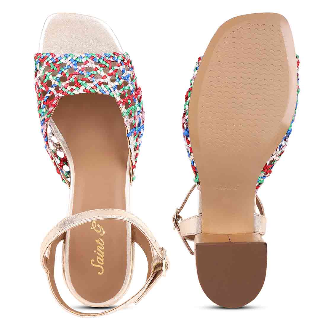 Saint Felicia Multi Woven Metallic Leather Block Heels - Image 7