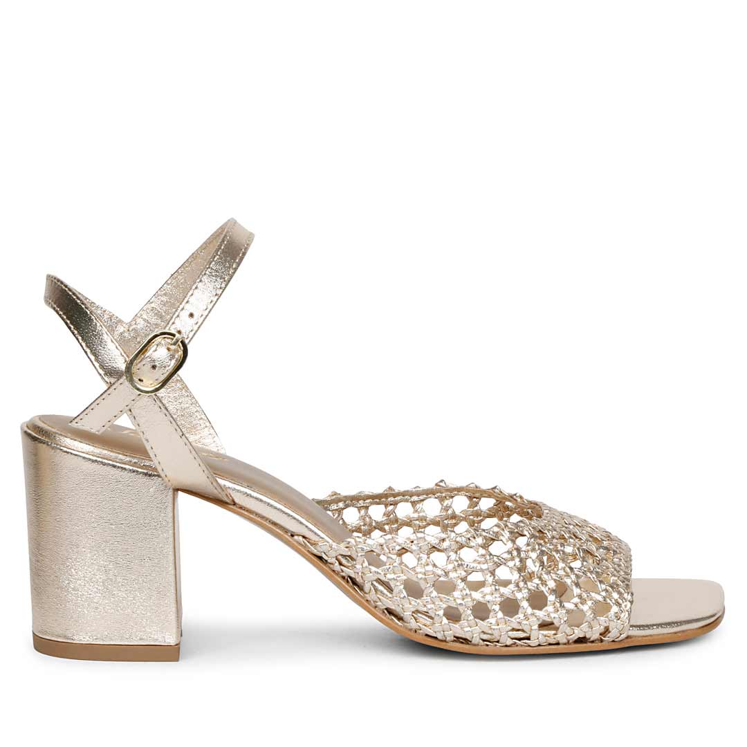Saint Felicia Gold Woven Leather Block Heels