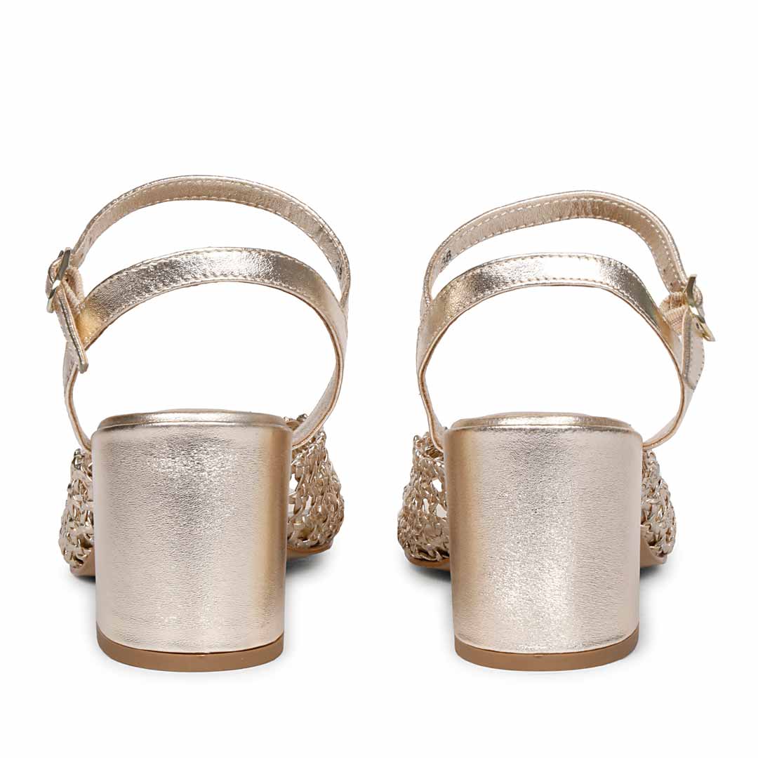 Saint Felicia Gold Woven Leather Block Heels - Image 6