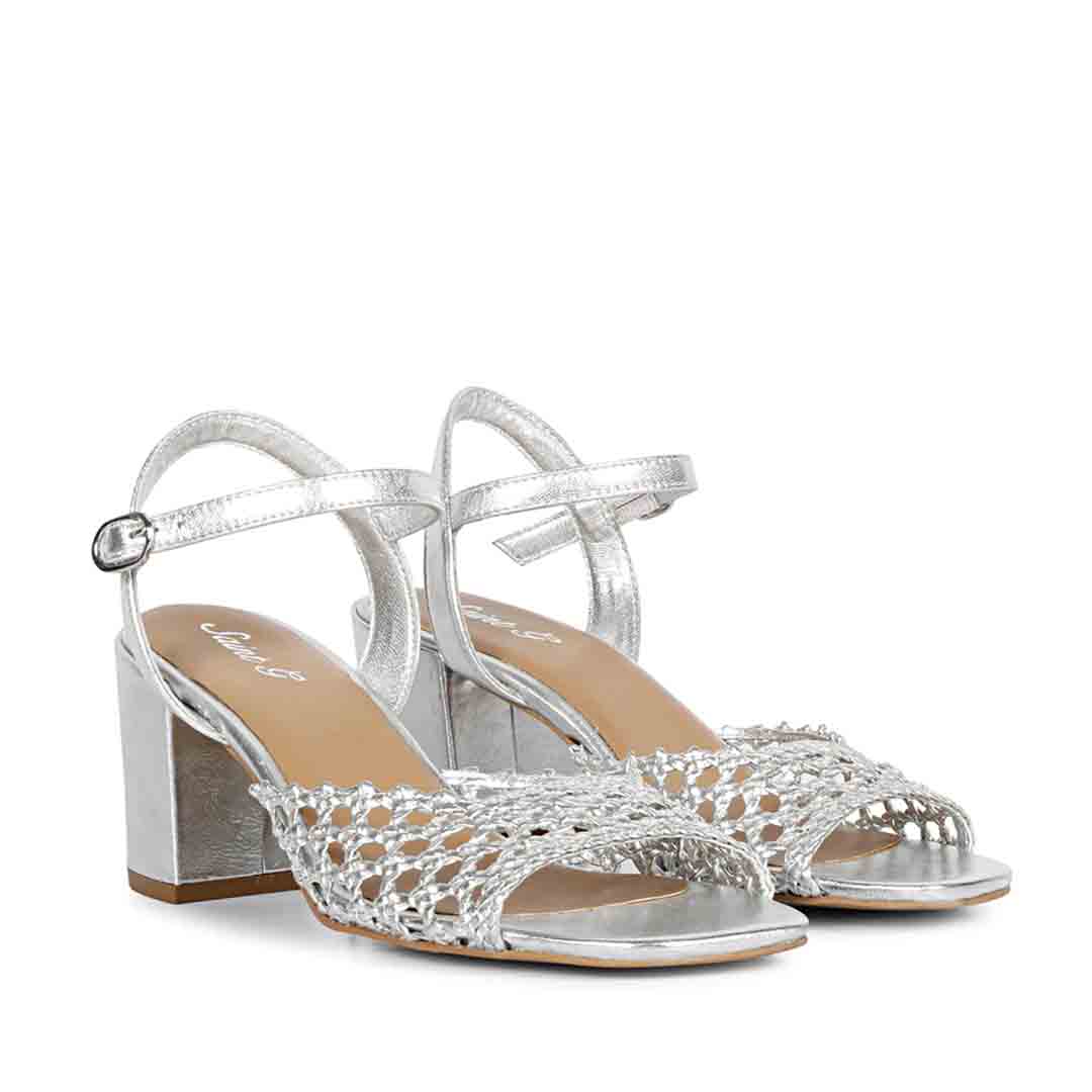 Saint Felicia Silver Hand Woven Leather Block Heels - Image 3