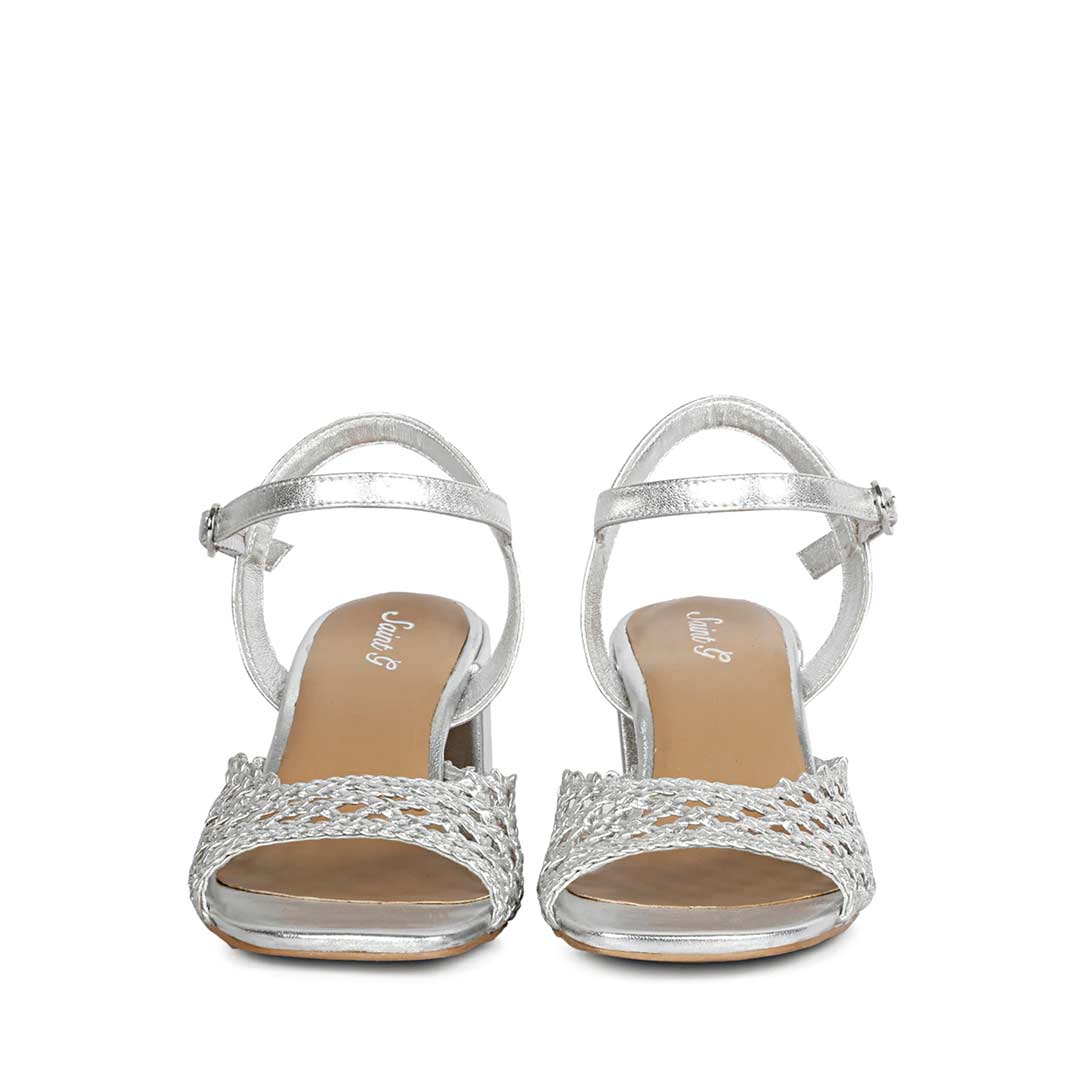 Saint Felicia Silver Hand Woven Leather Block Heels - Image 5