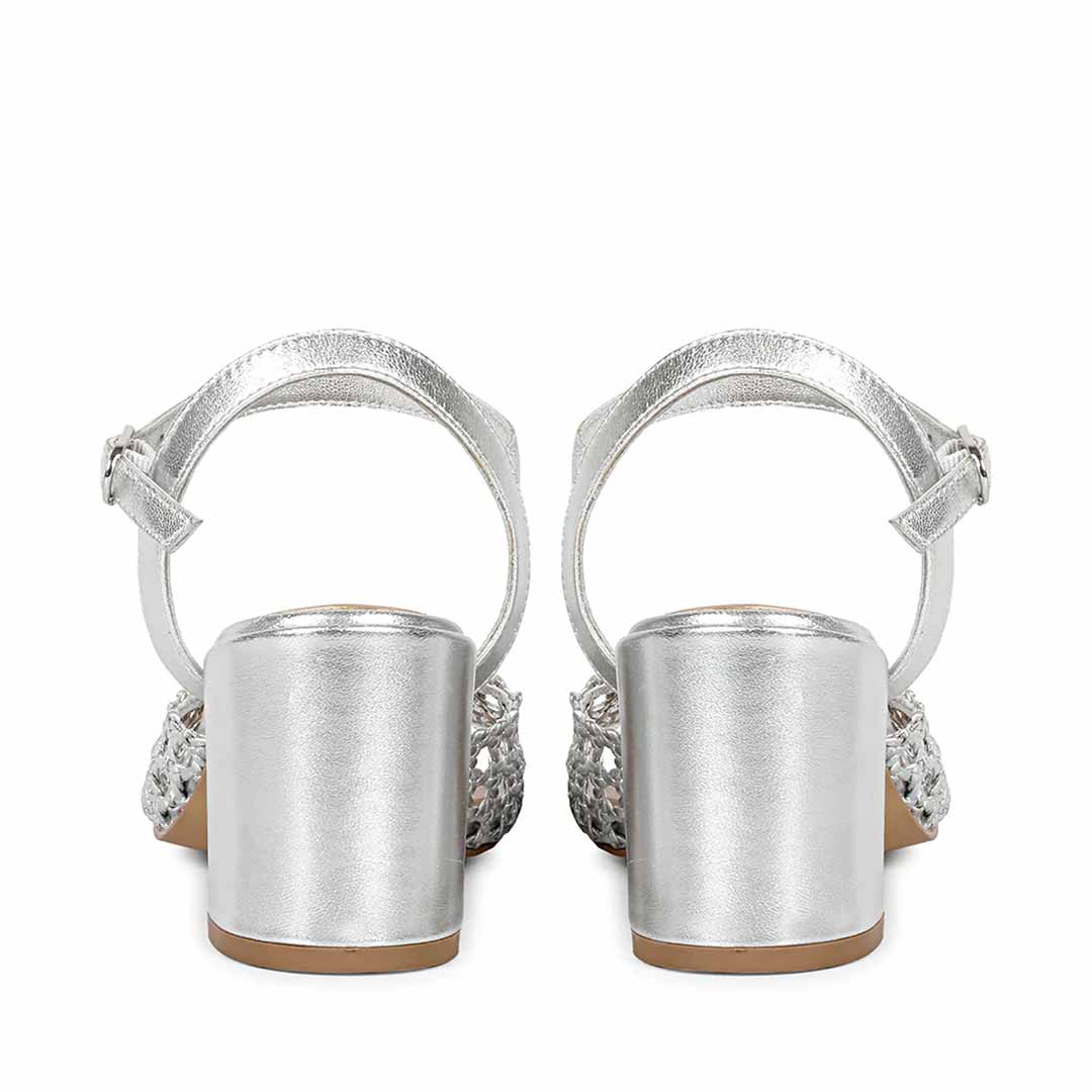 Saint Felicia Silver Hand Woven Leather Block Heels - Image 6