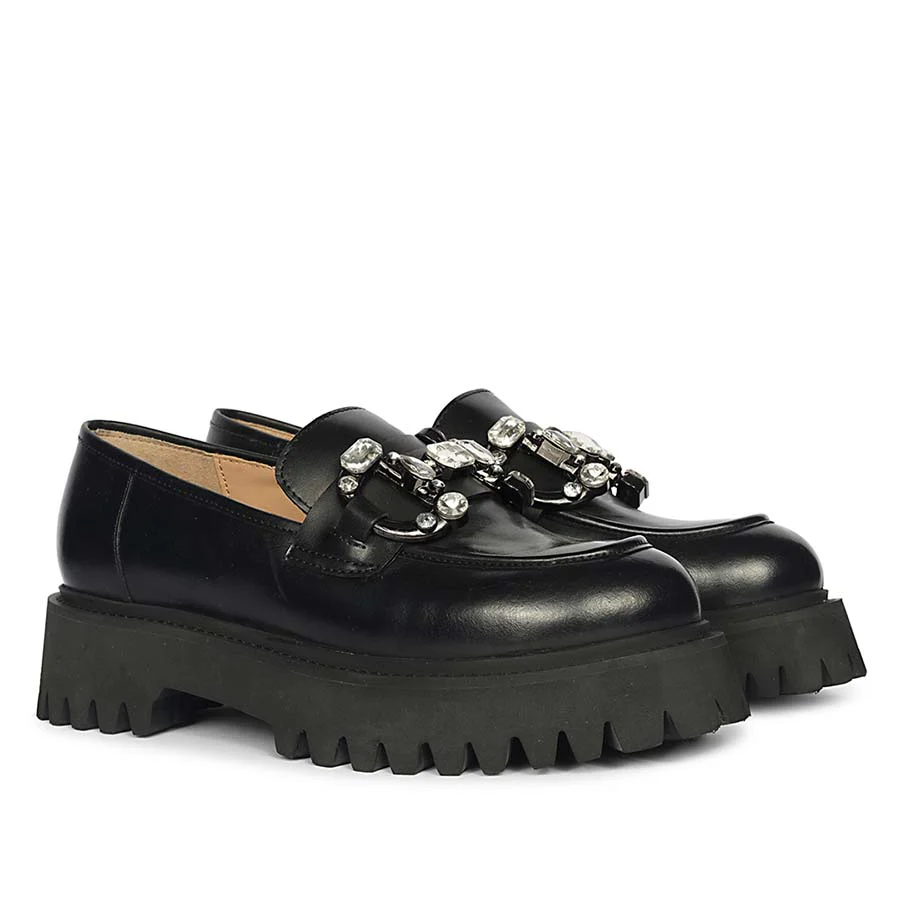 Saint Feri Crystal Saddle Black Leather Moccasins - Image 2