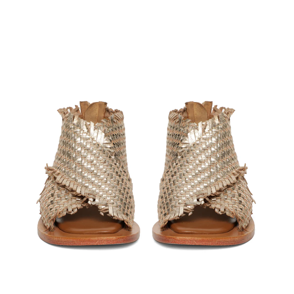 Saint Filomena Platin Woven Leather Sandals - Image 3