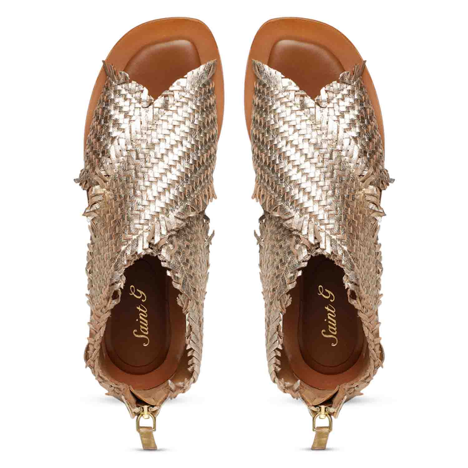Saint Filomena Platin Woven Leather Sandals - Image 5