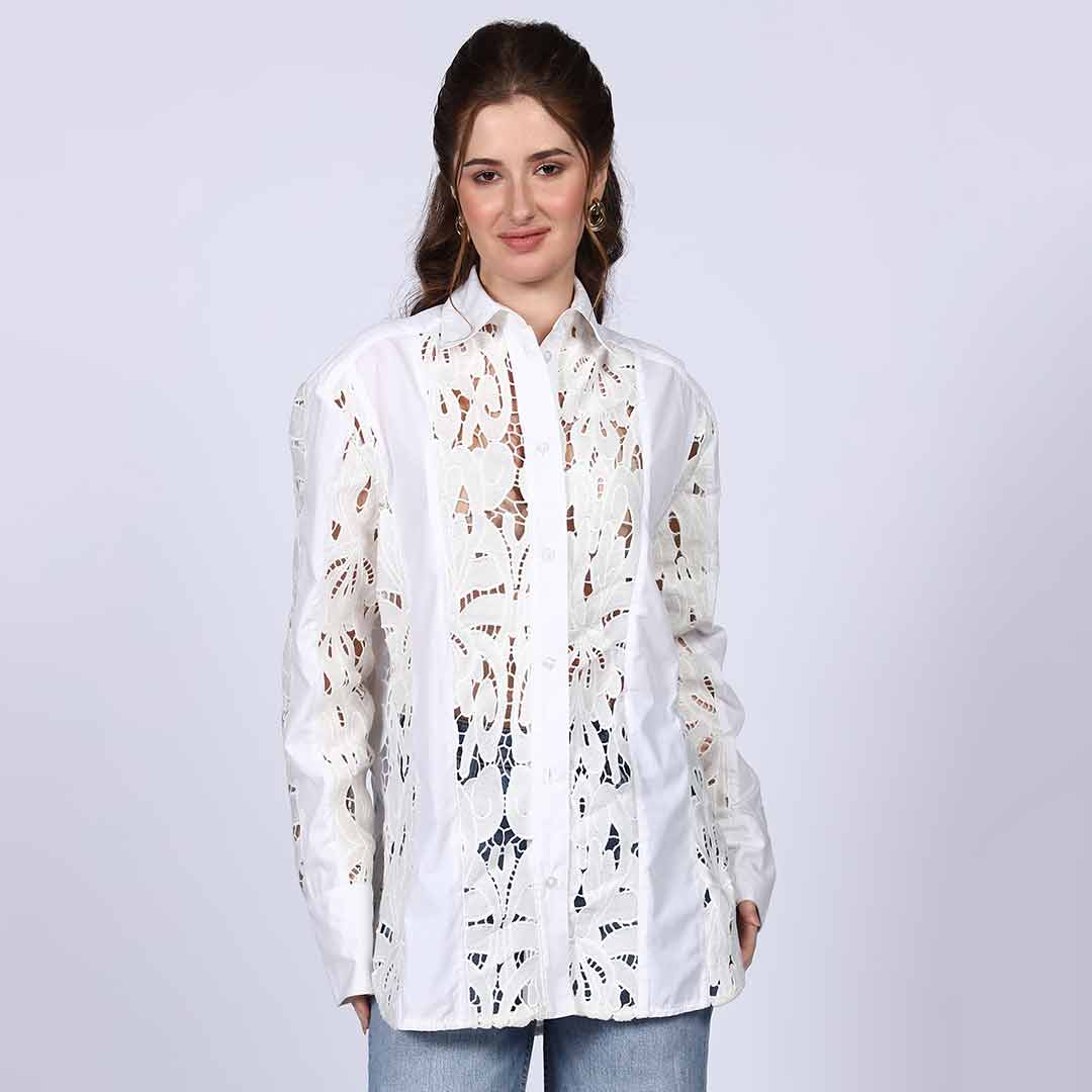 Saint Fiora White Cutwork Cotton Shirt - Image 2
