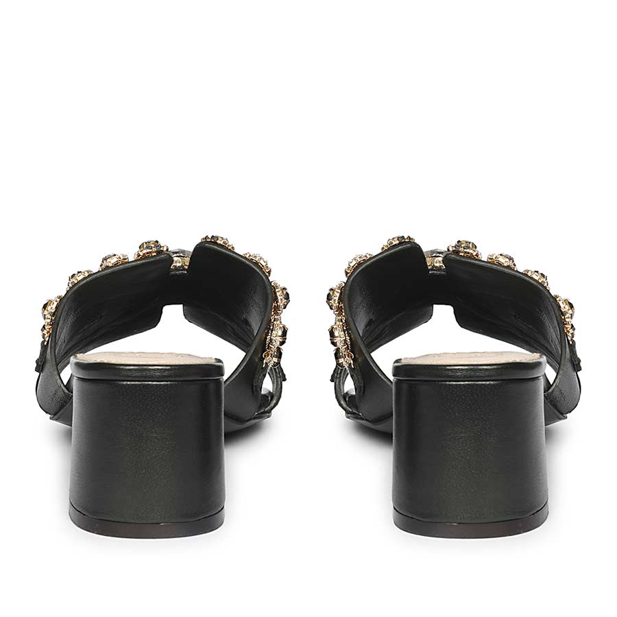 Saint Fiorenza Stone Embroidered Black Leather Block Heels - Image 6