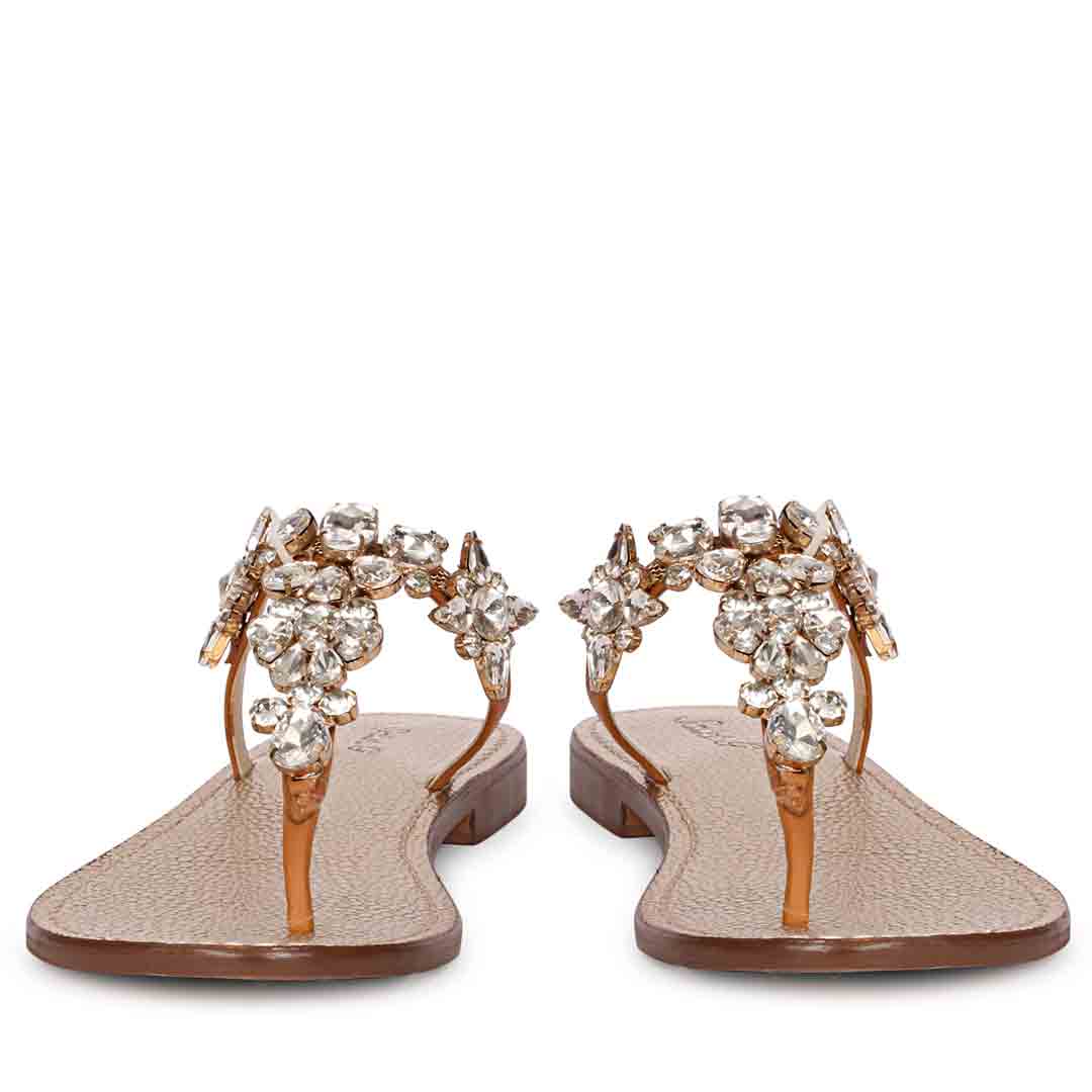 Saint Fleur Multi Stone Embellished Tan Leather Flats - Image 4