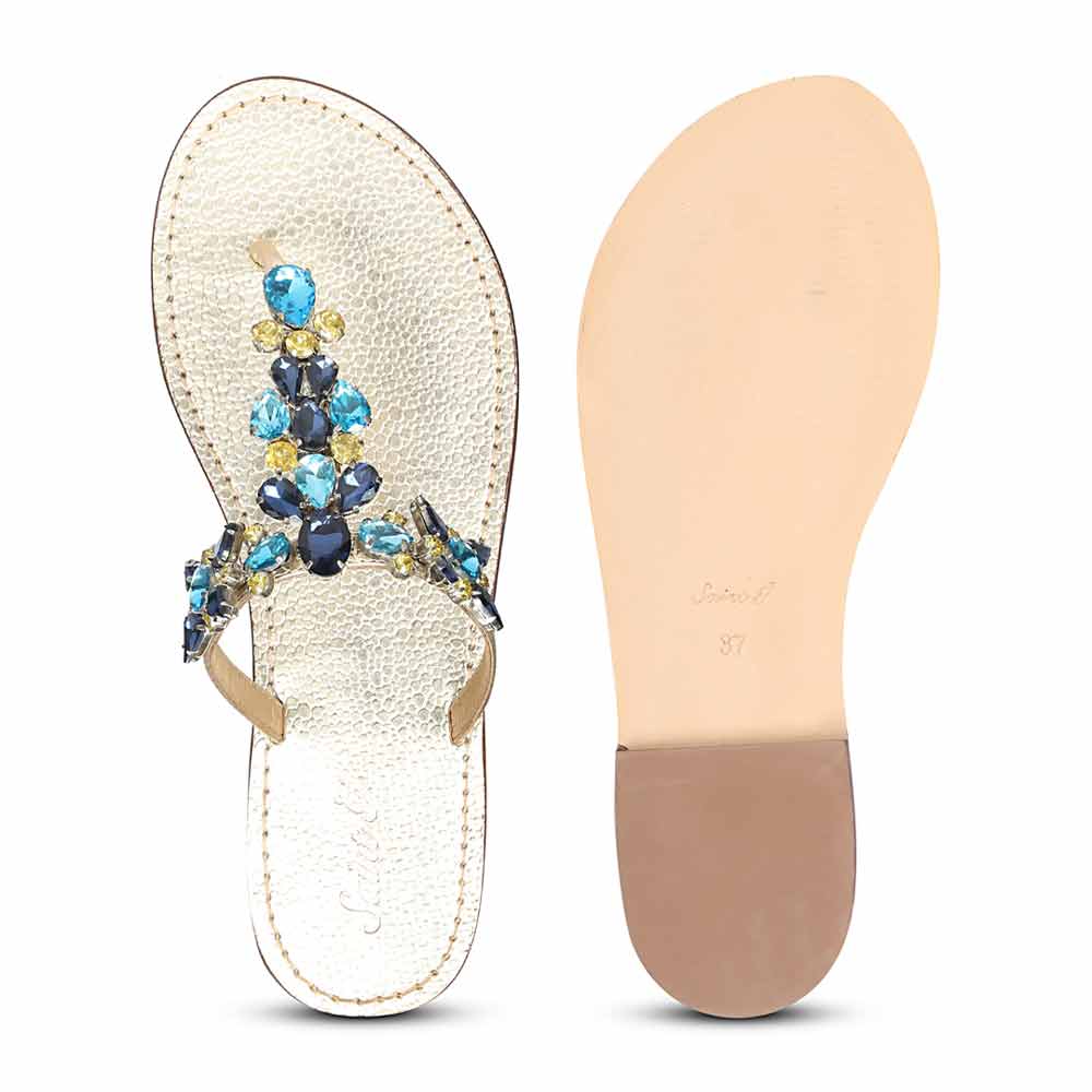 Saint Fleur Multi Stone Gold Metallic Leather Flats - Image 5