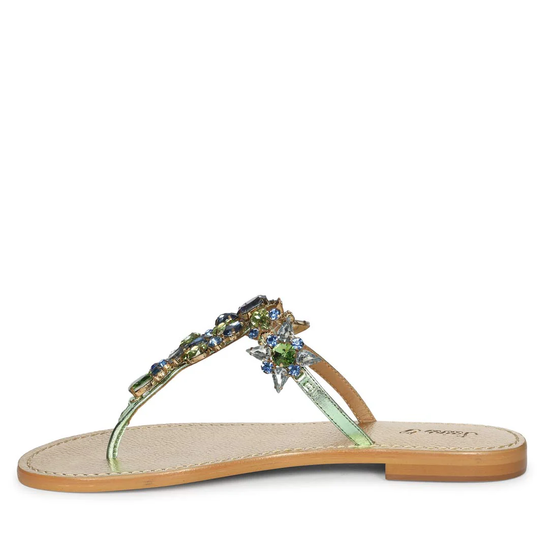 Saint Fleur Multi Stone Metallic Green Leather Flats - Image 4