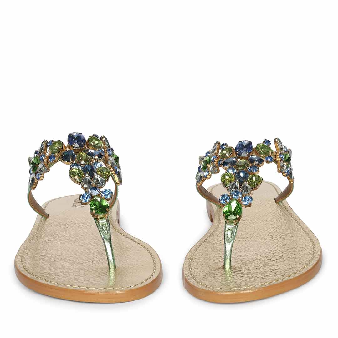 Saint Fleur Multi Stone Metallic Green Leather Flats - Image 5