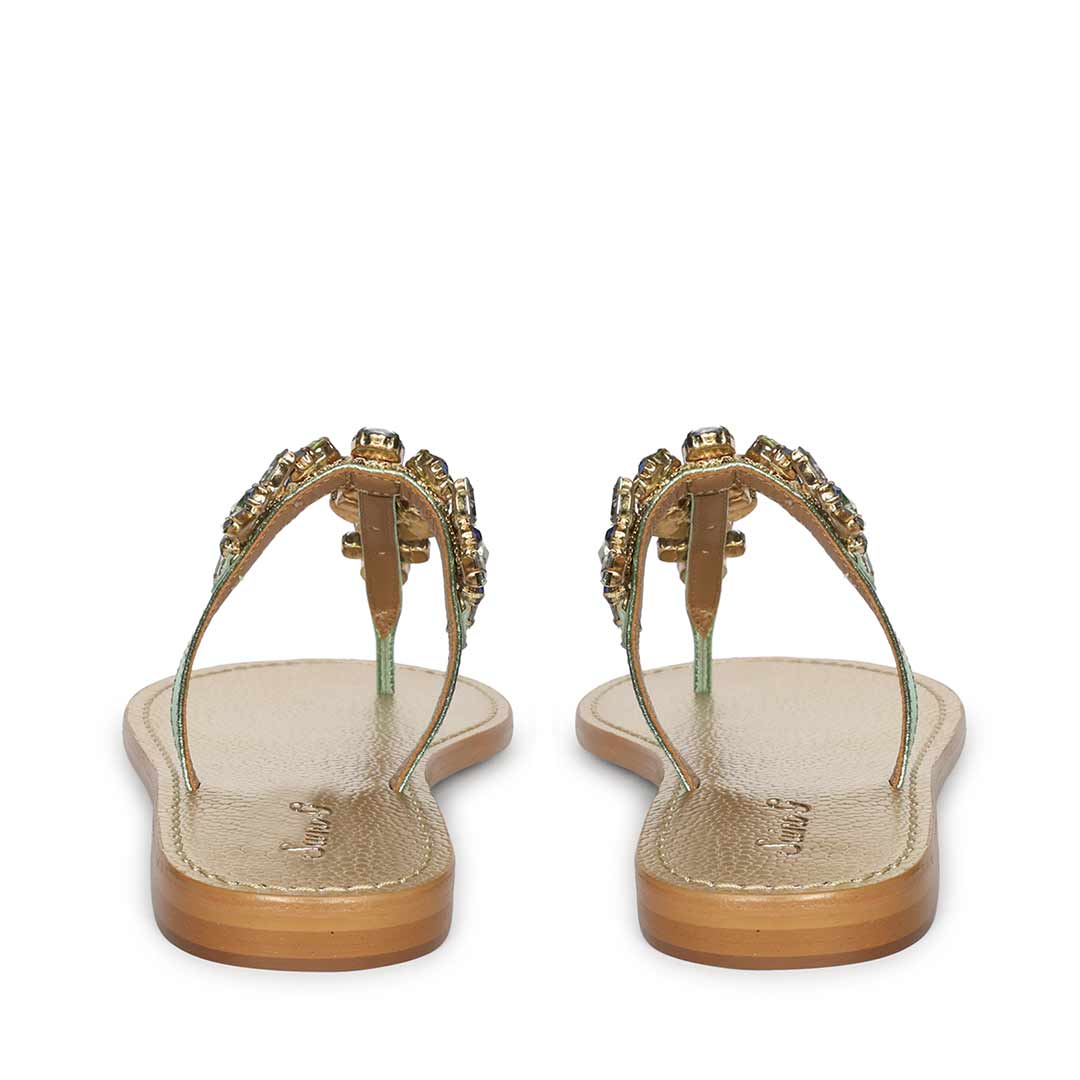 Saint Fleur Multi Stone Metallic Green Leather Flats - Image 6