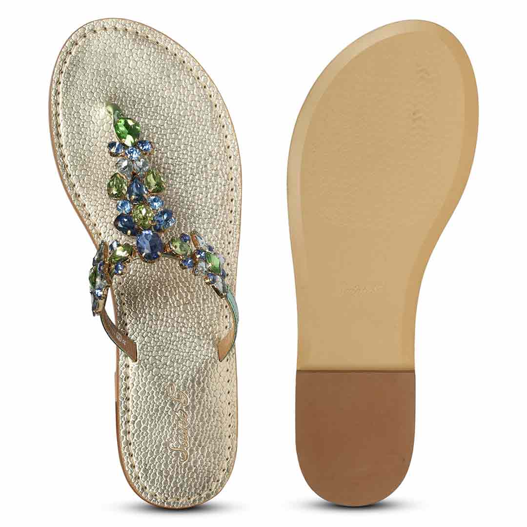 Saint Fleur Multi Stone Metallic Green Leather Flats - Image 7