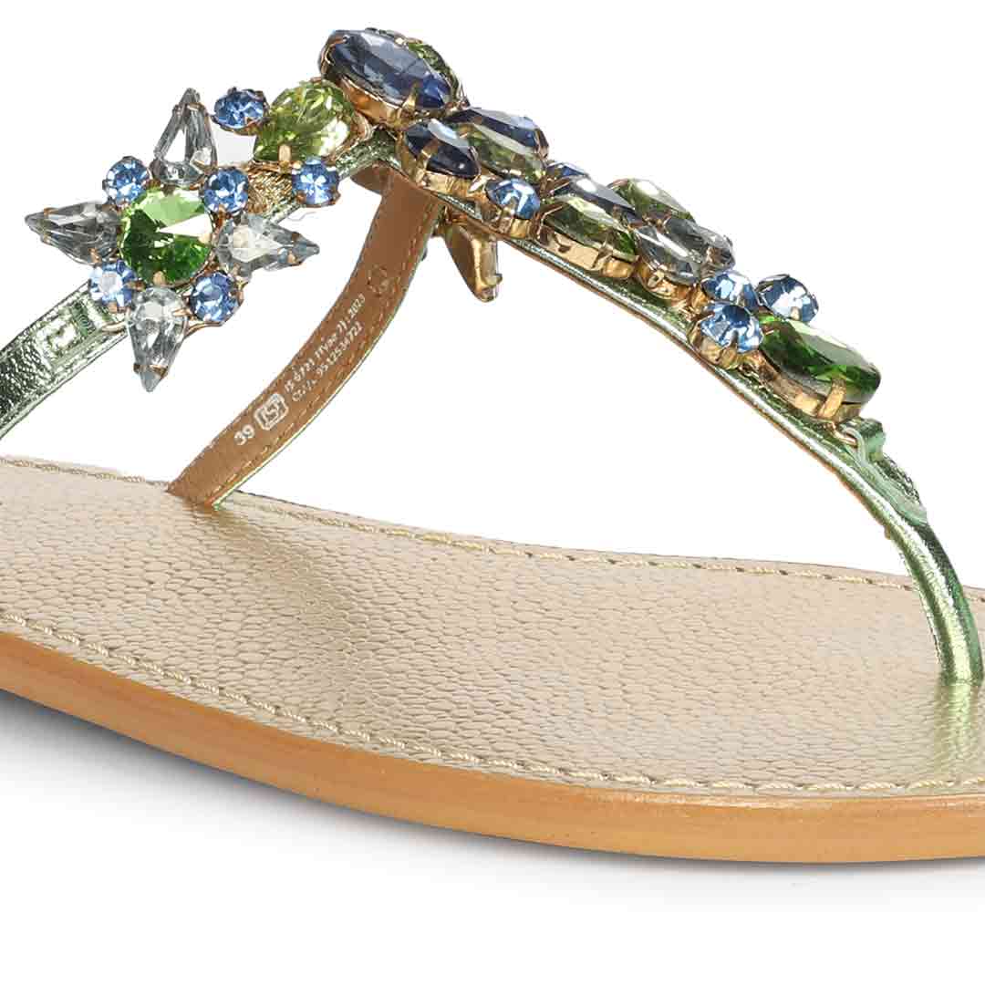Saint Fleur Multi Stone Metallic Green Leather Flats - Image 8