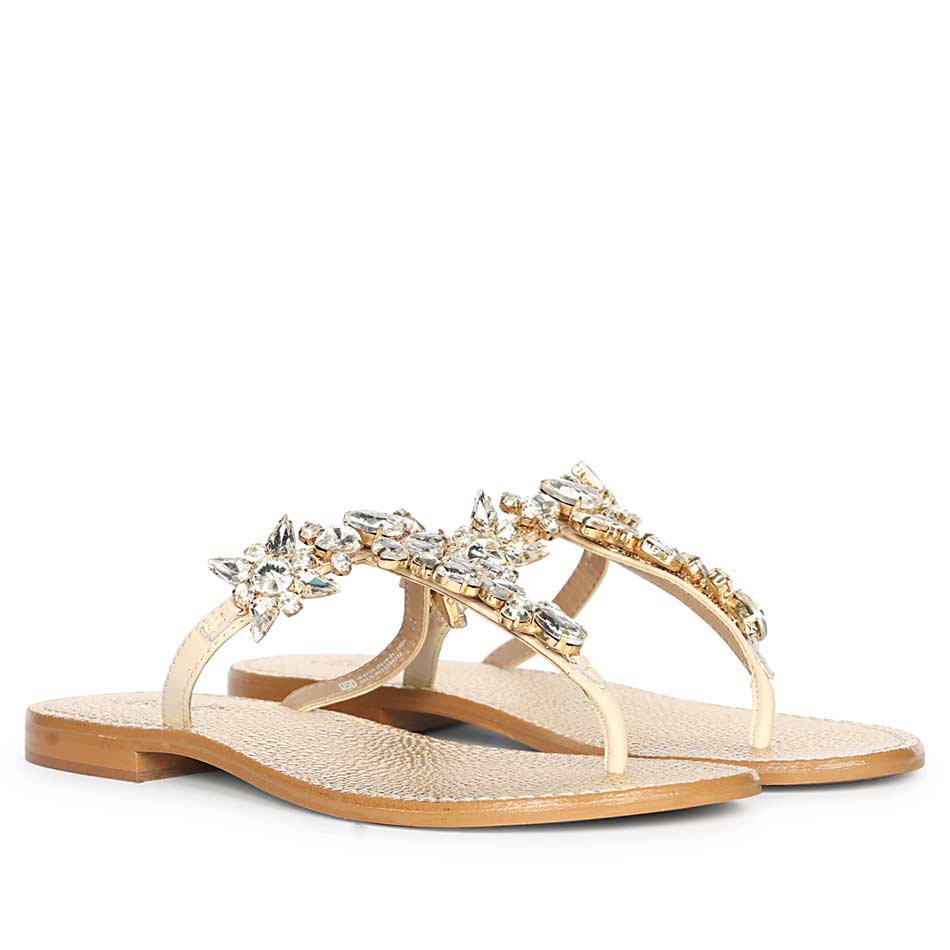 Saint Fleur Stone Embellished Off White Leather Flats - Image 2