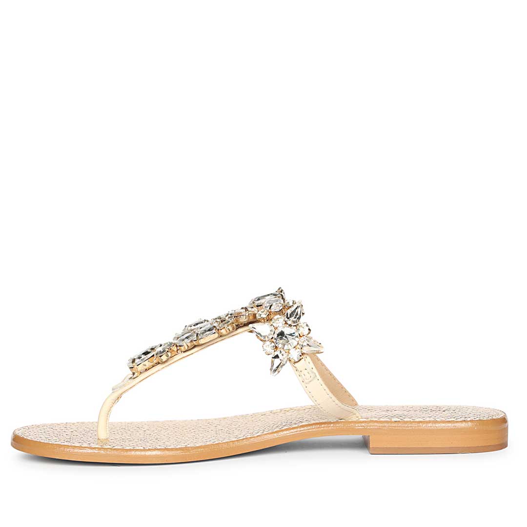 Saint Fleur Stone Embellished Off White Leather Flats - Image 3