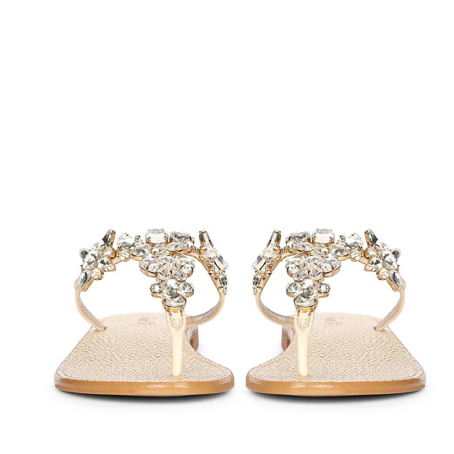 Saint Fleur Stone Embellished Off White Leather Flats - Image 4