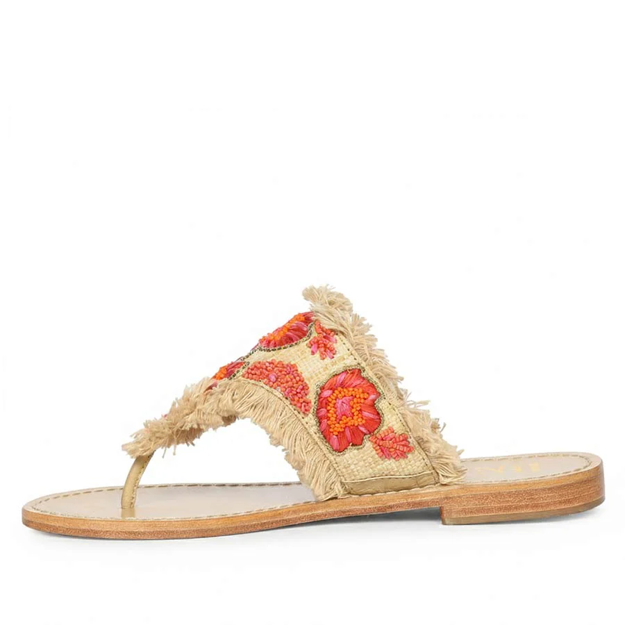 Saint Flora Coral Hand-Embroidered Leather Flats - Image 3