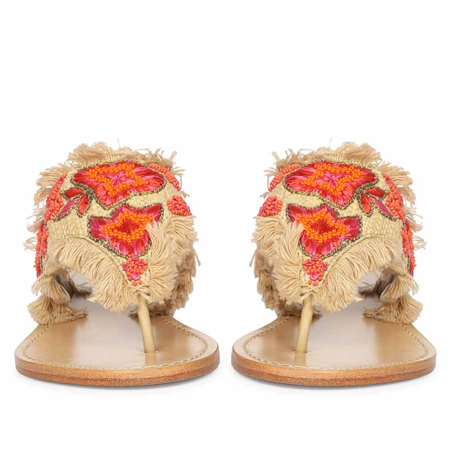 Saint Flora Coral Hand-Embroidered Leather Flats - Image 4