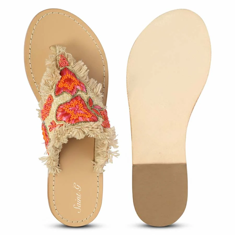 Saint Flora Coral Hand-Embroidered Leather Flats - Image 6